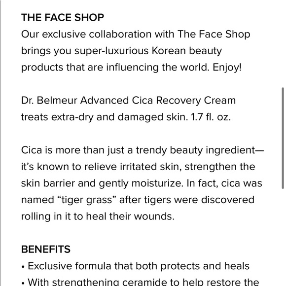 Dr. Belmeur Cica Recovery Cream 1.7 fl. Oz. NWT - Picture 2 of 4